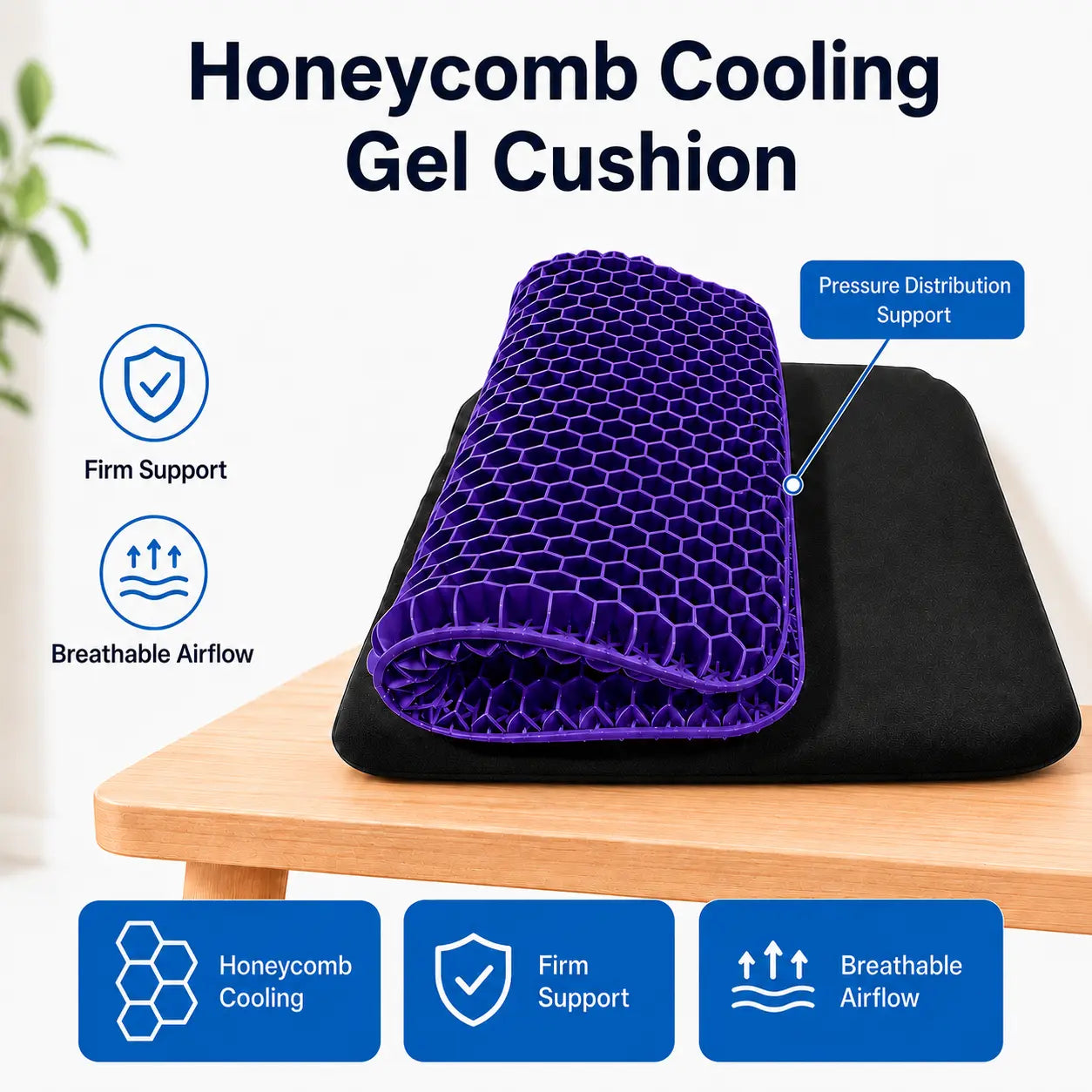 Cooling Gel Cushion for Long Sitting, Honeycomb Breathable Seat Pad with Pressure Relief