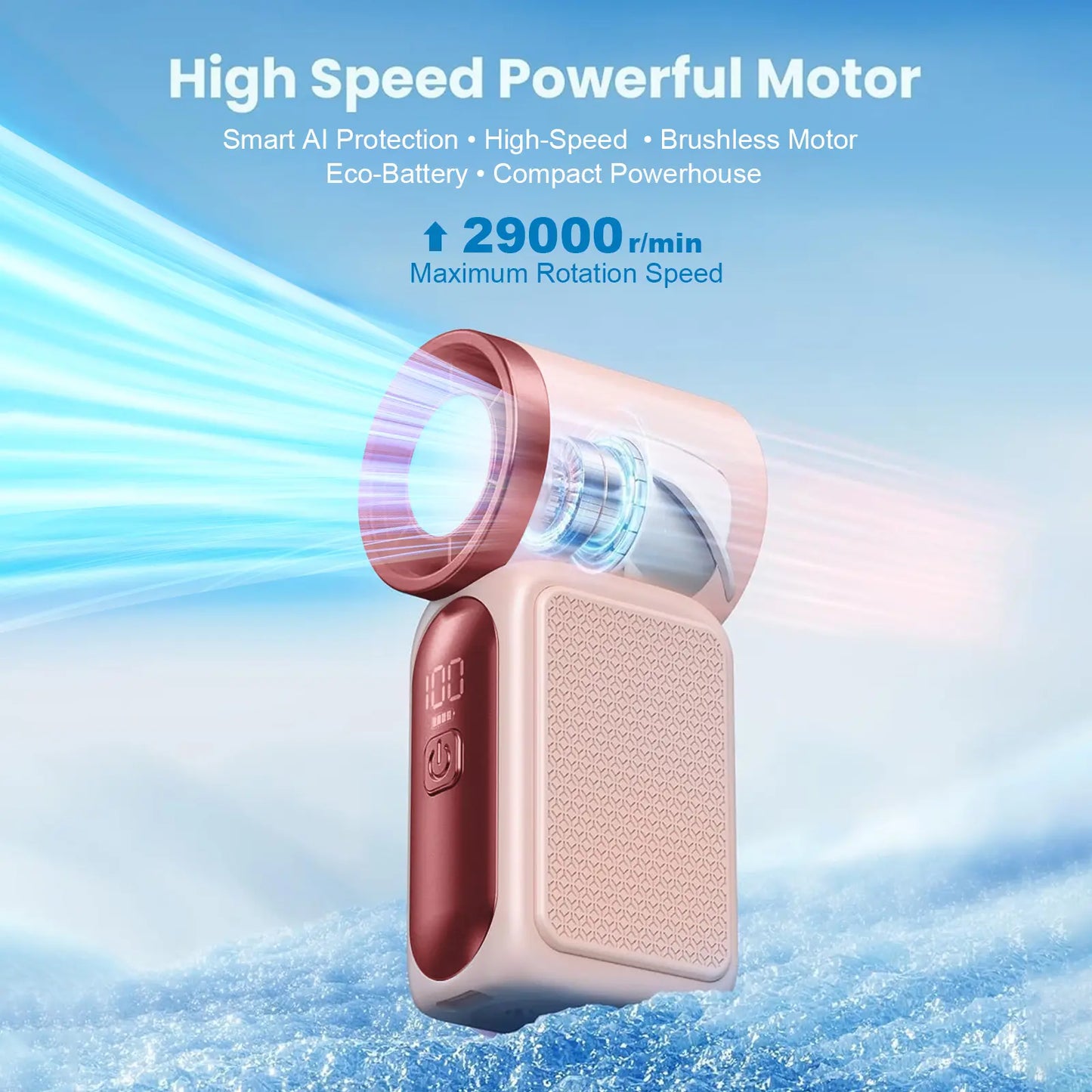 Mini Handheld Fan with LED Display - 6-Speed Turbo Portable Pocket Fan