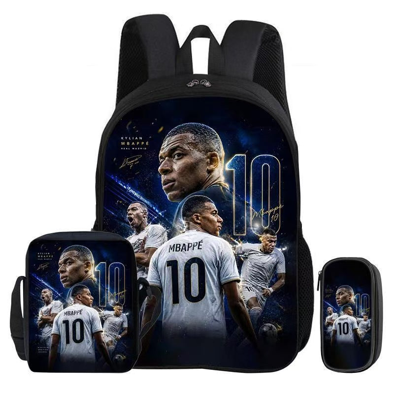 Football Star Print 16-Inch 3-Piece Casual Daypack Set for your little Fans, Includes Single-Layer Backpack, Small Shoulder Bag and Single-Layer Pencil Bag