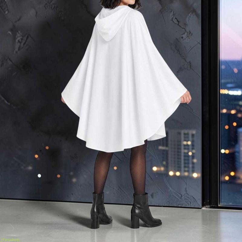 Adult White Hooded Ghost Cape – Soft Loose-Fit Halloween Poncho Costume