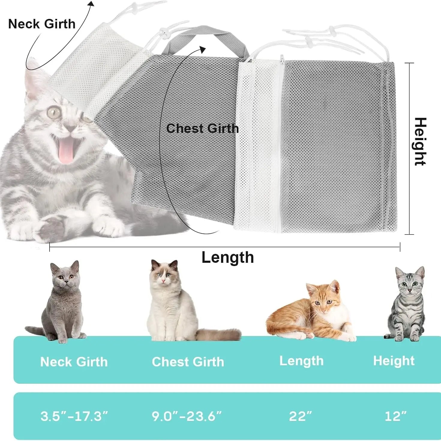 Cat Bath Mesh Bag, Portable Mesh Shower Bag, Cute Safe Adjustable Drawstring Design Travel Bathing Bag for Cats Grooming, Grooming Supplies，Nail Trimming, Injection， Bath  accessory, pet tools
