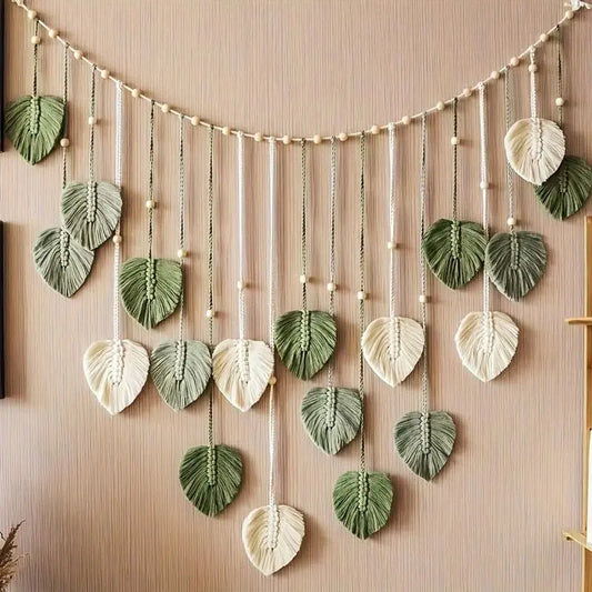 Boho Macrame Leaf Wall Hanging – Handmade Leaf Wall Decor for Bedroom & Living Room