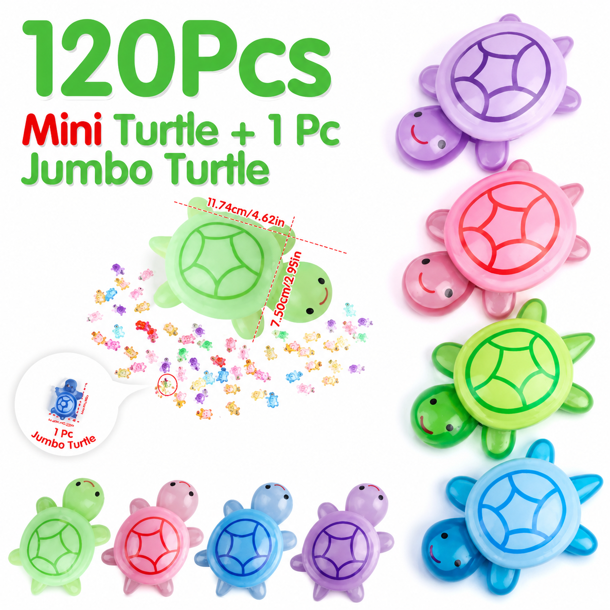 Resin Turtles - 120Pcs Tiny 0.35" Resin Turtles with 1 Pc 4.5" Resin Turtle - Glow in The Dark for Fairy Garden Dollhouse Micro Landscaping  GIft for Kids & Adults For Aquarium