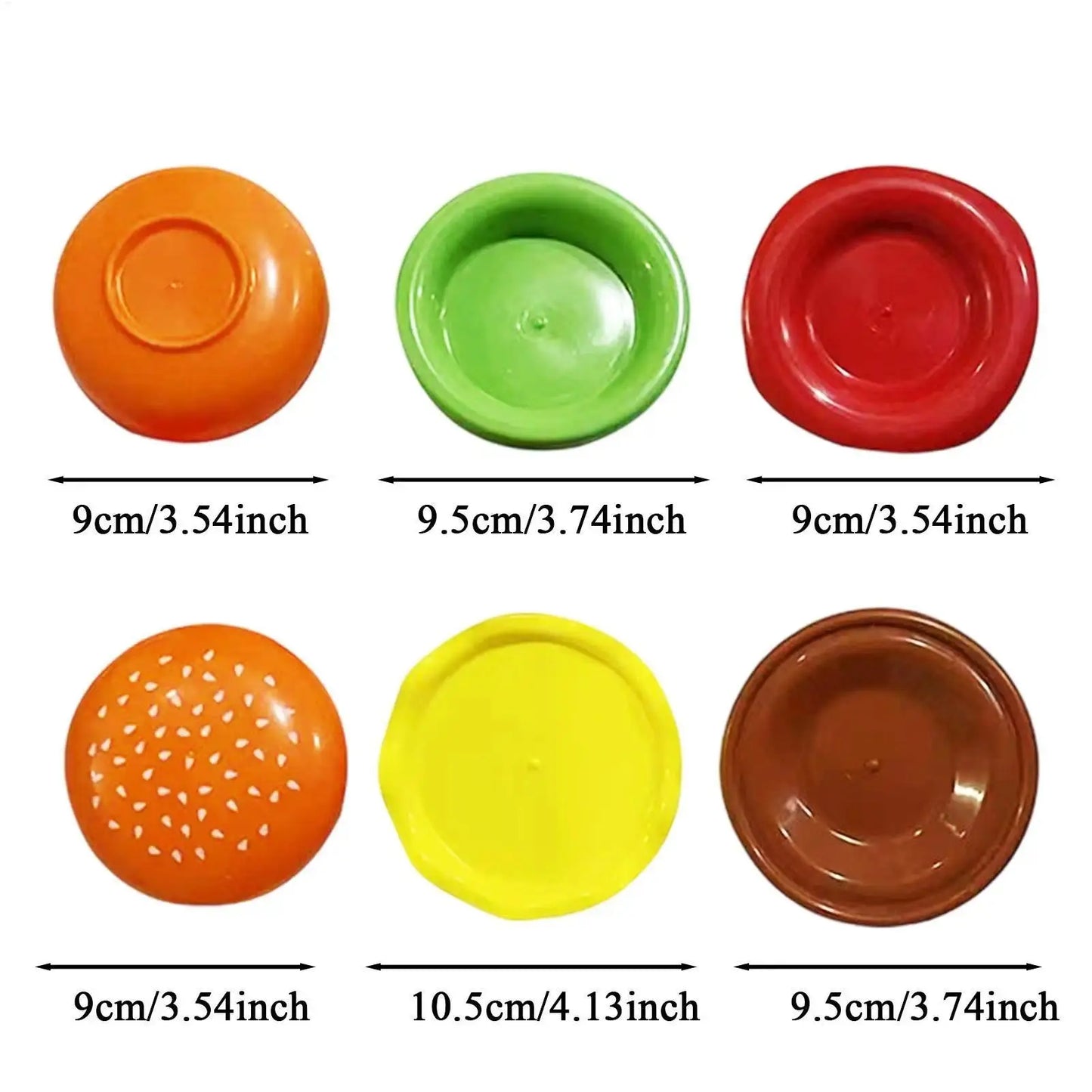 Stackable Hamburger Plate Set – 6-Piece Burger Serving Plate & Sauce Dish