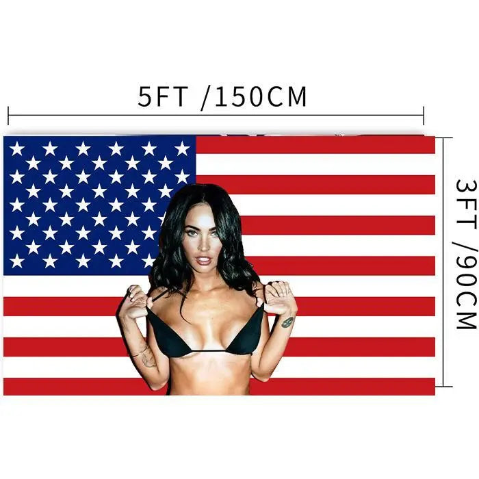 Megan Fox Themed 3x5Ft Durable Fabric American Tapestry Banner - 4 Brass Grommets for Wall Hanging, Men's Room Decor, Oddities Home Decor, Home Supplies