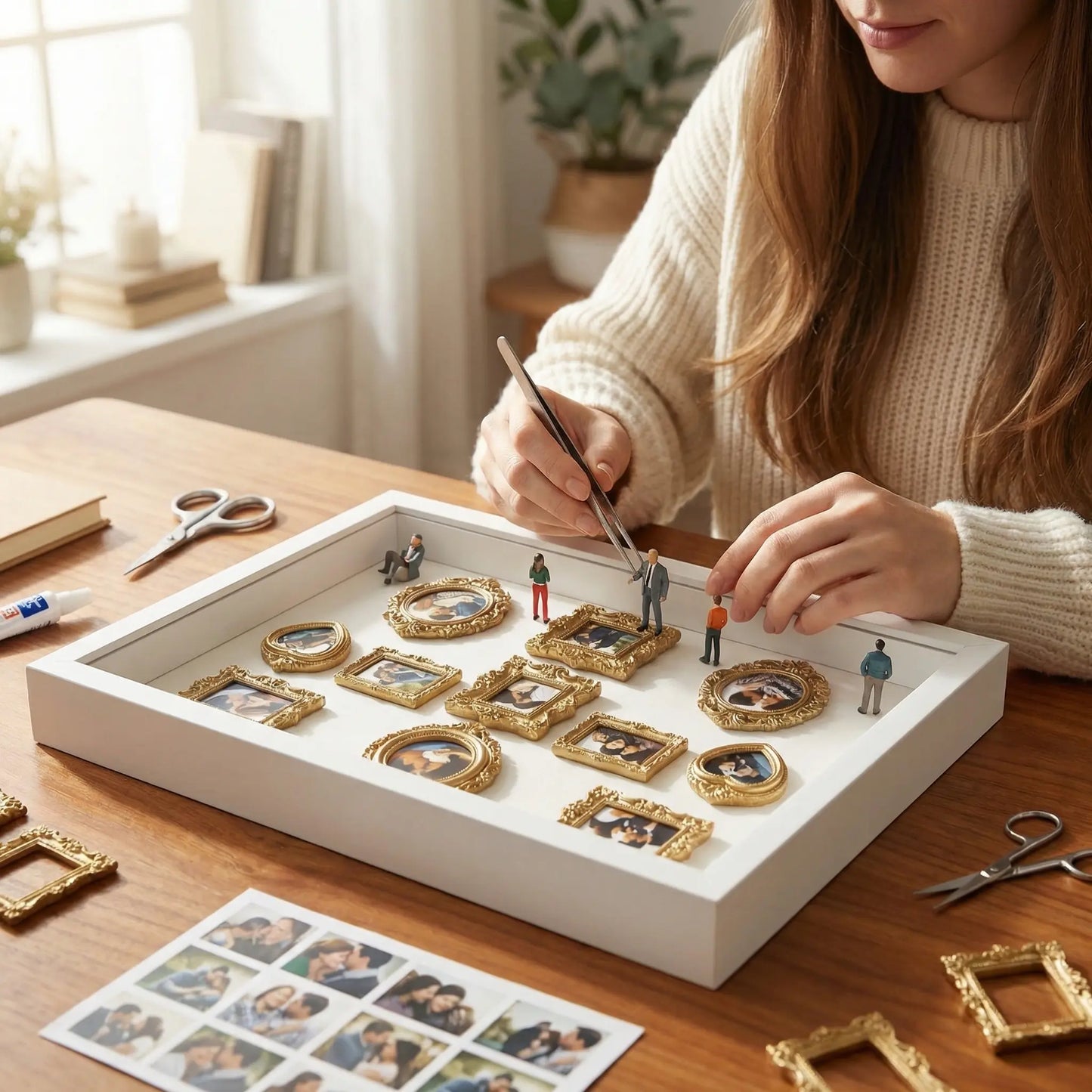 DIY Shadow Box Photo Frame with Mini Figures & LED Lights - Personalized Memory Display Gift for Family & Loved Ones