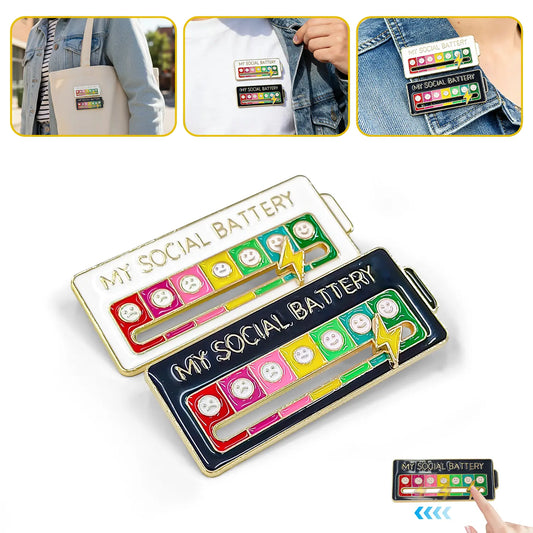 2 Pack Social Battery Slider Pins – Interactive Mood Badge for Introverts