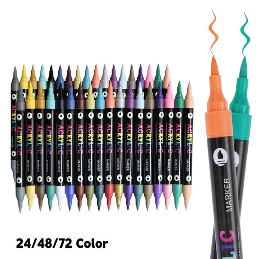 24/48Color Acrylic Paint Marker Set, Dual-Tip Dual-Color Markers for Wood, Canvas, Stone, Glass, Ceramic, DIY Art Supplies, Back-to-School Gift