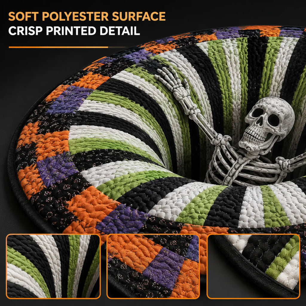 Halloween 3D Skeleton Vortex Quilted Illusion Round Rug (16") – Soft Non-Slip Spooky Living Room Carpet