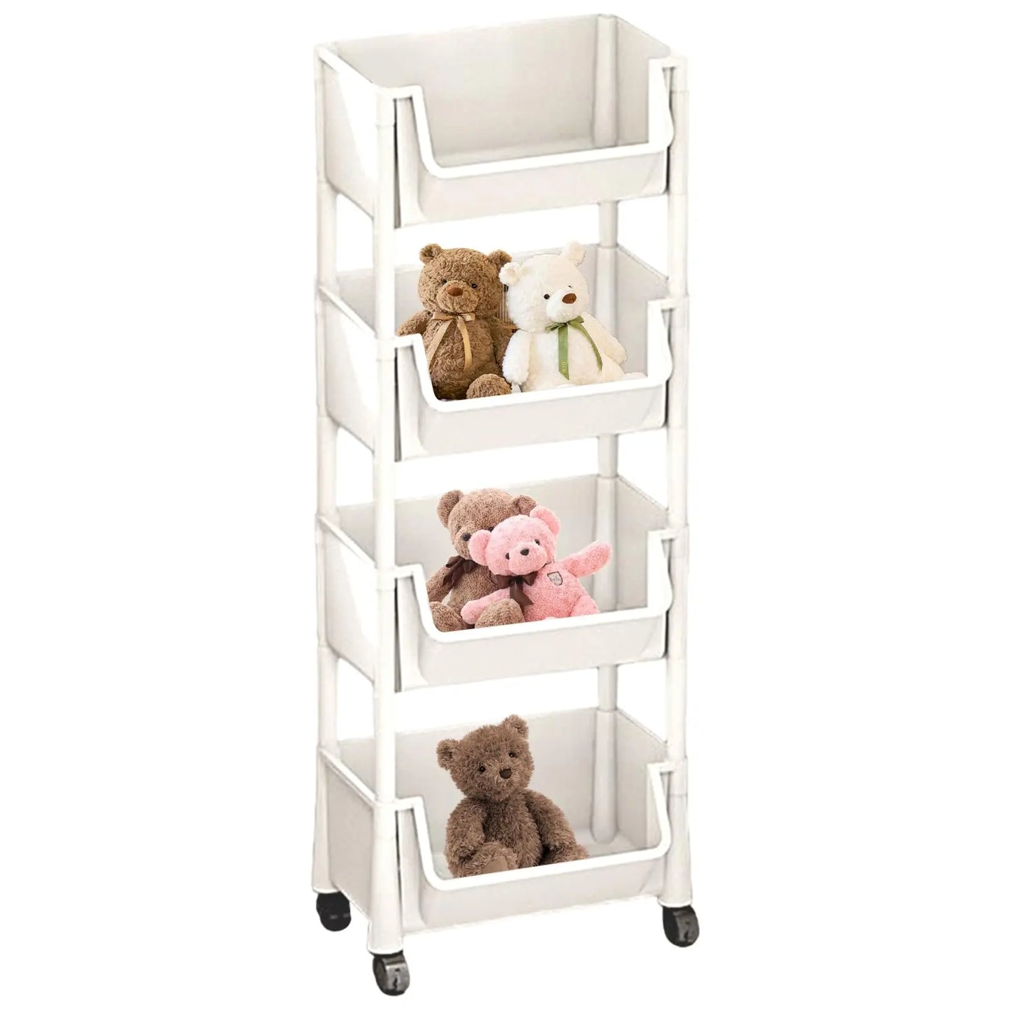 Adjustable Multi-Layer Rolling Storage Cart | Plastic Room Organizer for Kitchen & Bath (Includes Suction Sponge Holder & Glove Clip)