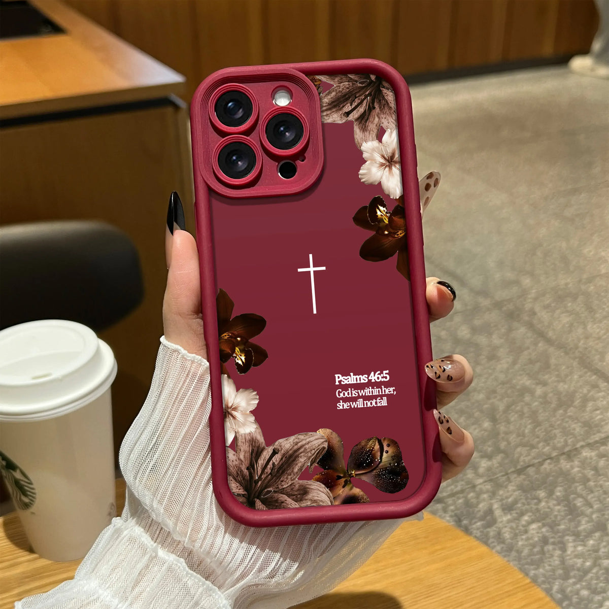 "Psalms 46:5" Vintage Floral Case with Lanyard | Christian Cross Phone Cover