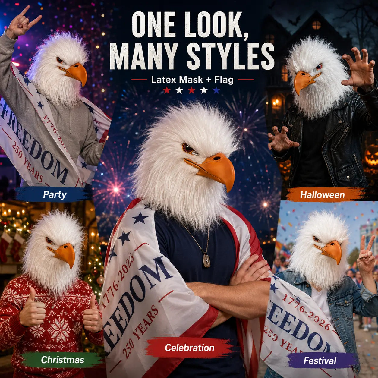 Patriotic Eagle Latex Mask for Fourth of July Halloween and Party Cosplay