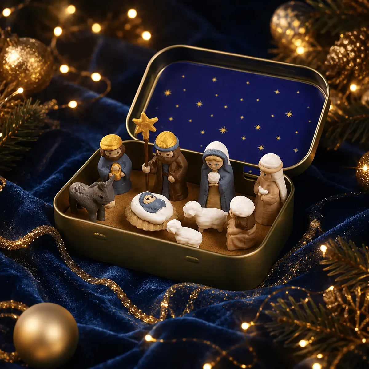 Pocket-Size Mini Nativity Scene Set with Storage Box – Hand-Painted Christmas Table Decor