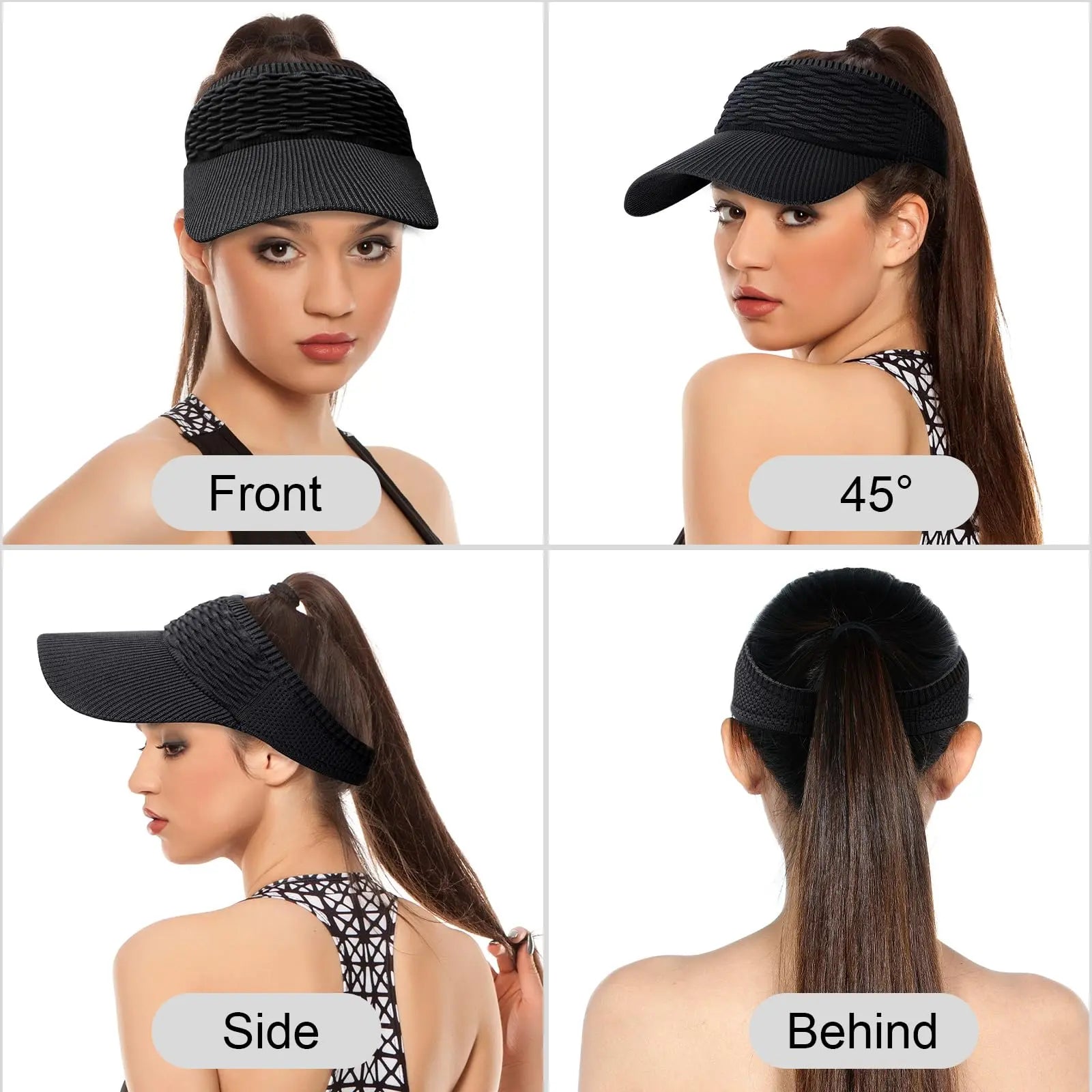 Lot de 2 visières de soleil pour femme, avec ouverture supérieure, respirantes et anti-UV, pour queue de cheval haute