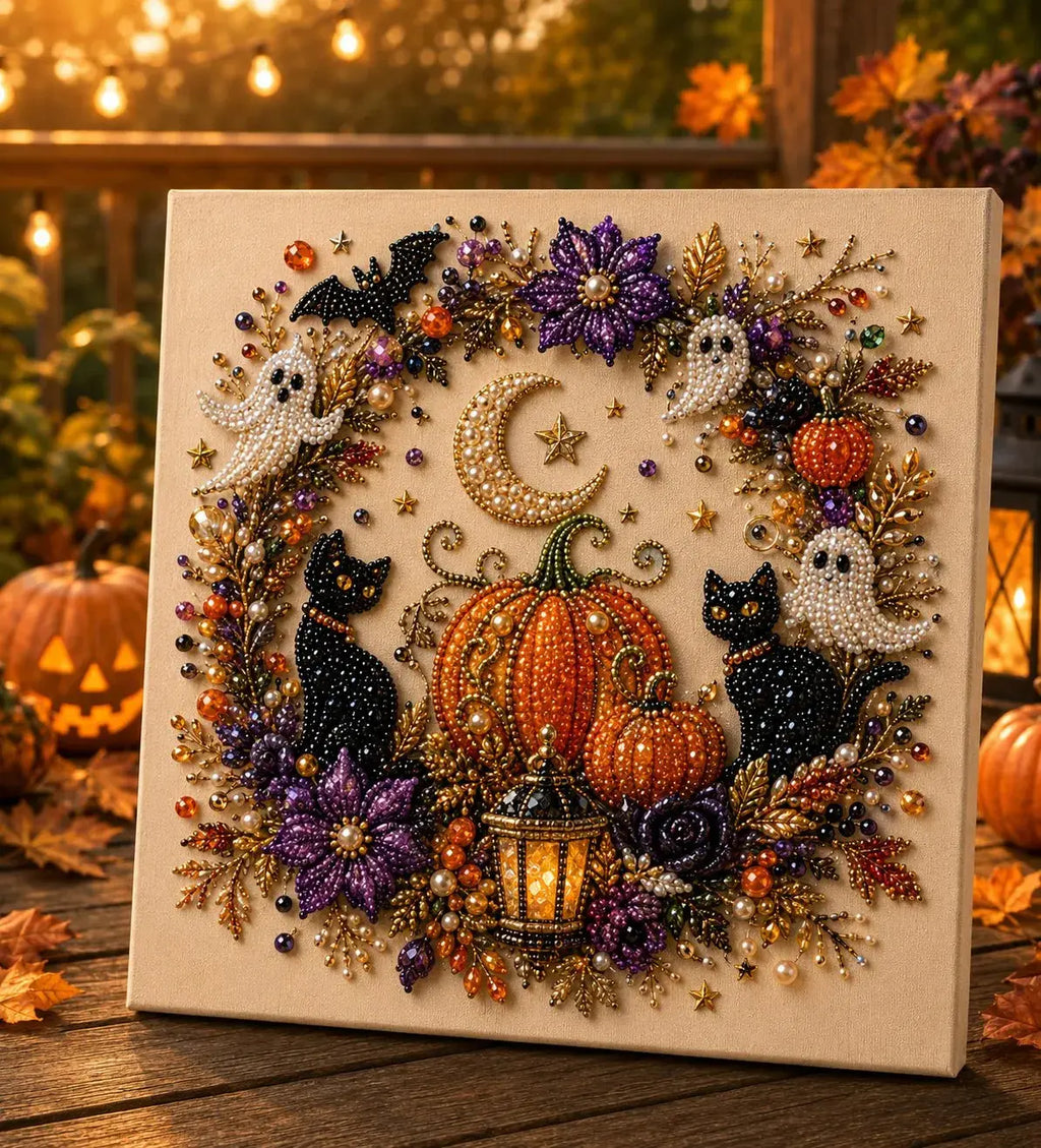 Kit de arte DIY de fantasmas de Halloween con perlas – Regalo de manualidades 3D espeluznante y bonito para la decoración del hogar en otoño