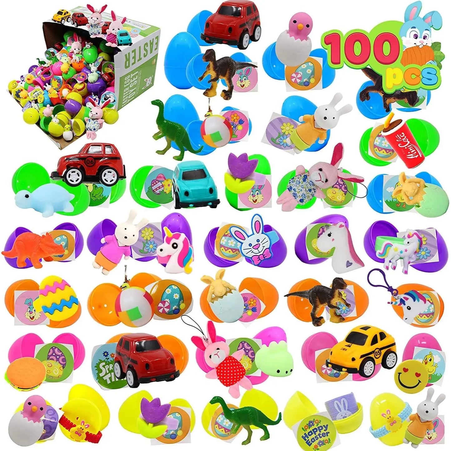 Prefilled Easter Eggs Toys and Stickers for Easter Egg Hunt, Filled with Toys Party Favors for Kids Boys Girls Easter Eggs Hunt, Basket Stuffers Fillers, Classroom Prize Supplies Kids Outdoor Play
