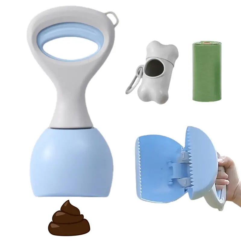 Dog Poop Scooper Set with Waste Bag Dispenser & 15 Refill Bags