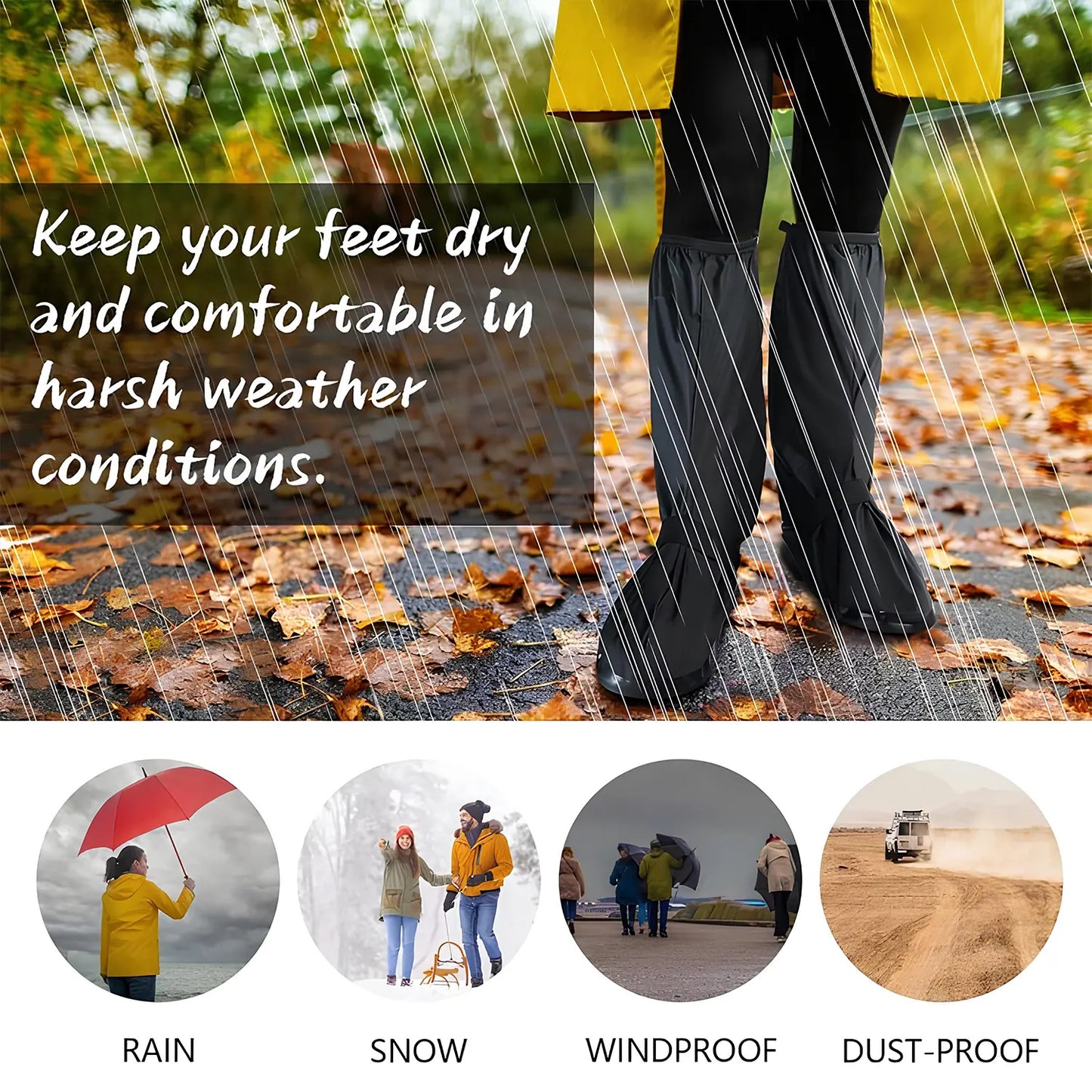 Waterproof Rain Shoe Covers – Reusable Non-Slip Overshoes with Reflective Strip