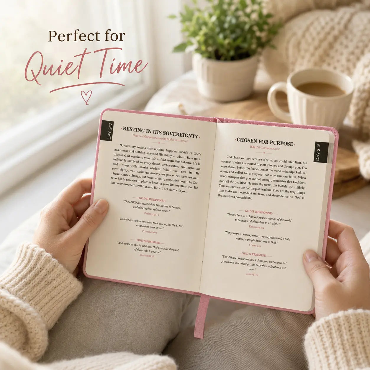 A Moment With The Lord Women’s 365-Day Study Bible, Embossed Faux Leather Devotional Journal & Inspirational Christian Gift for Her