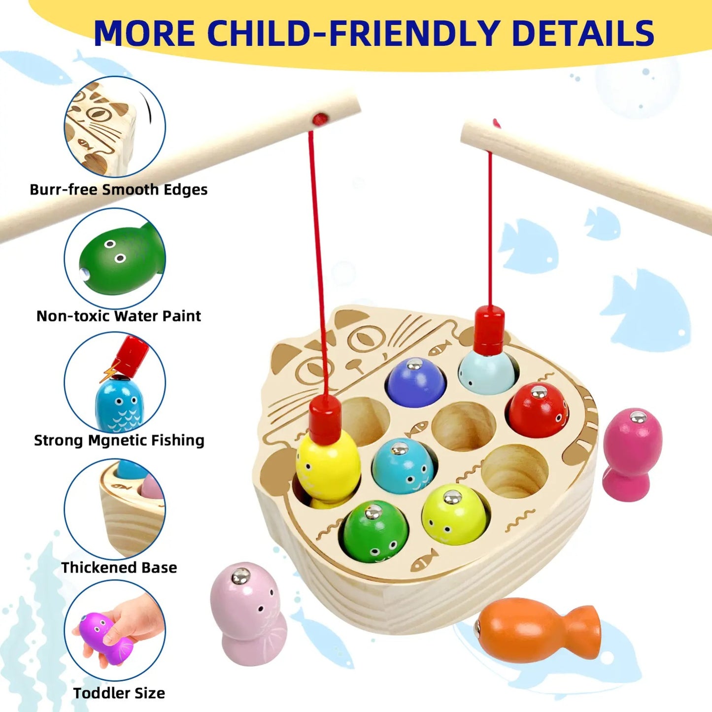 Magnetic Fishing Game Toy – Montessori Wooden Fine Motor Skills Activity Board for Toddlers