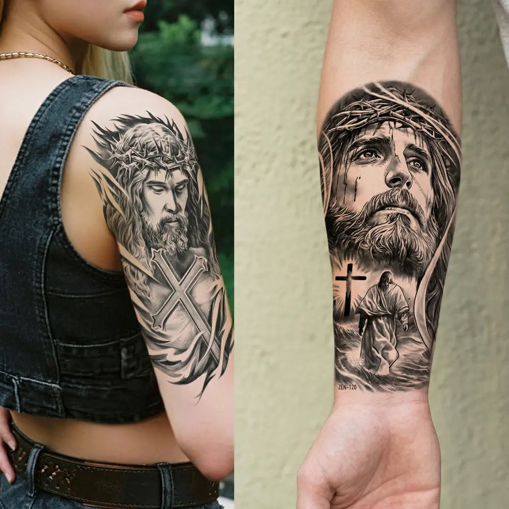 36 Sheets Realistic Temporary Tattoos - Large Half-Sleeve & Small Black Body Art