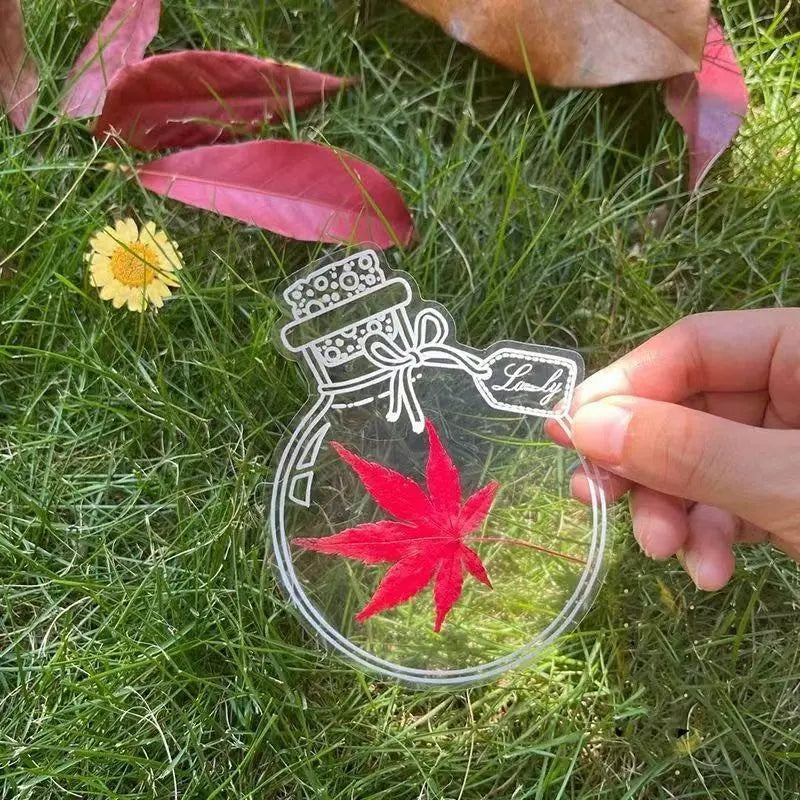 Transparent dried flower bookmark DIY craft kit for children, cartoon pressed flowers, plants, leaves, sticky notes, autumn