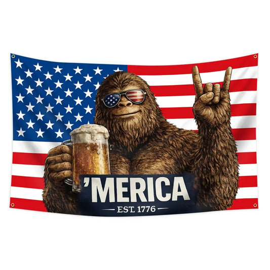 Funny Bigfoot USA Flag Tapestry – Patriotic Wall Hanging Decor