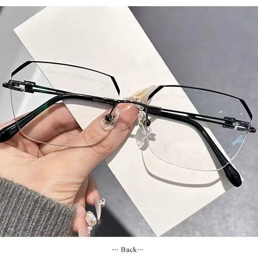 Modern Minimalist Rimless Clear Glasses, Lightweight Metal Temples Anti-Blue Light Eyeglasses for Men Women, Fashion Computer Gaming Glasses for Work