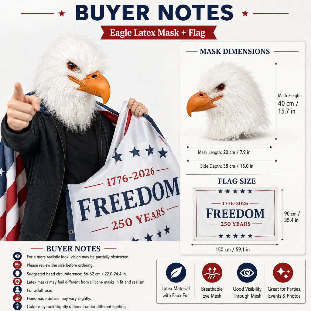 Patriotic Eagle Latex Mask for Fourth of July Halloween and Party Cosplay
