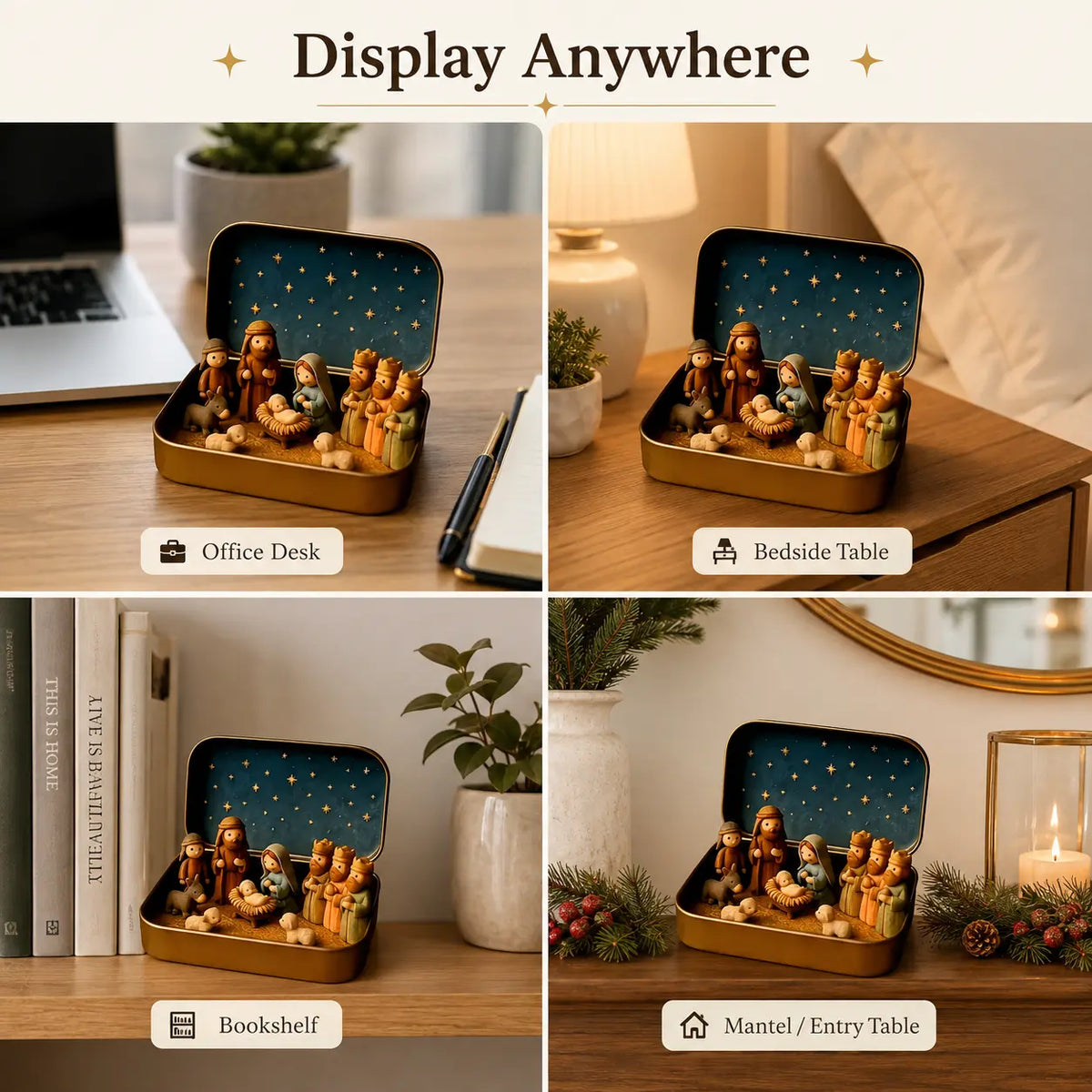 Pocket-Size Mini Nativity Scene Set with Storage Box – Hand-Painted Christmas Table Decor
