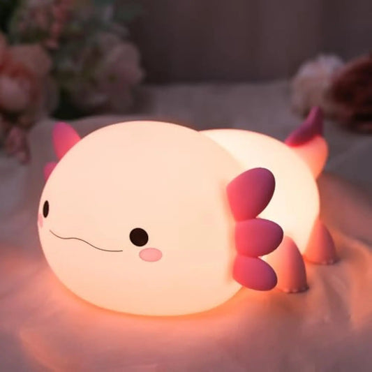 Cute Axolotl Silicone Night Light – Soft Tap-Control LED Lamp for Kids, Bedroom Decor & Gift