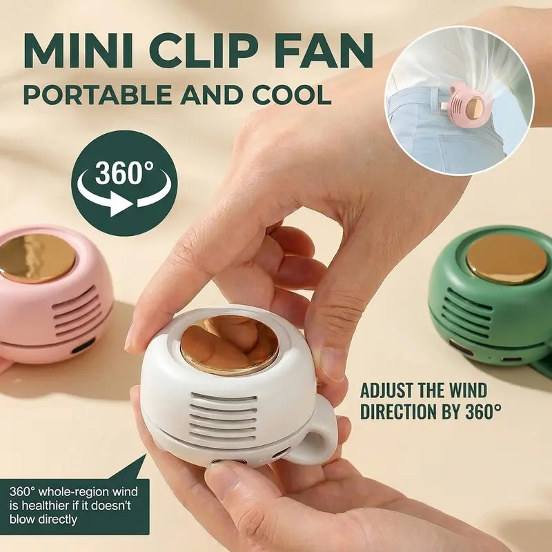 Mini Bladeless Fan. Portable, rechargeable, and silent. Features 3 adjustable speeds, a rotating body, and versatile use as a handheld, waist-mounted, or phone cooling fan. Ideal for outdoor travel,Perfect Gift