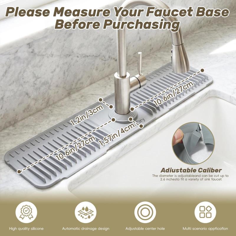 Cuttable Silicone Faucet Splash Guard Mat – Auto-Drain Quick Dry Drip Collector Tray