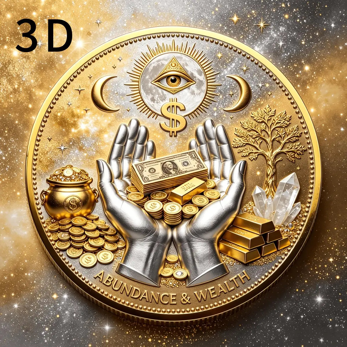 3D Wealth Prosperity Coin, All-Seeing Eye Collectible, Luck Charm, Portable Fortune, Ornaments