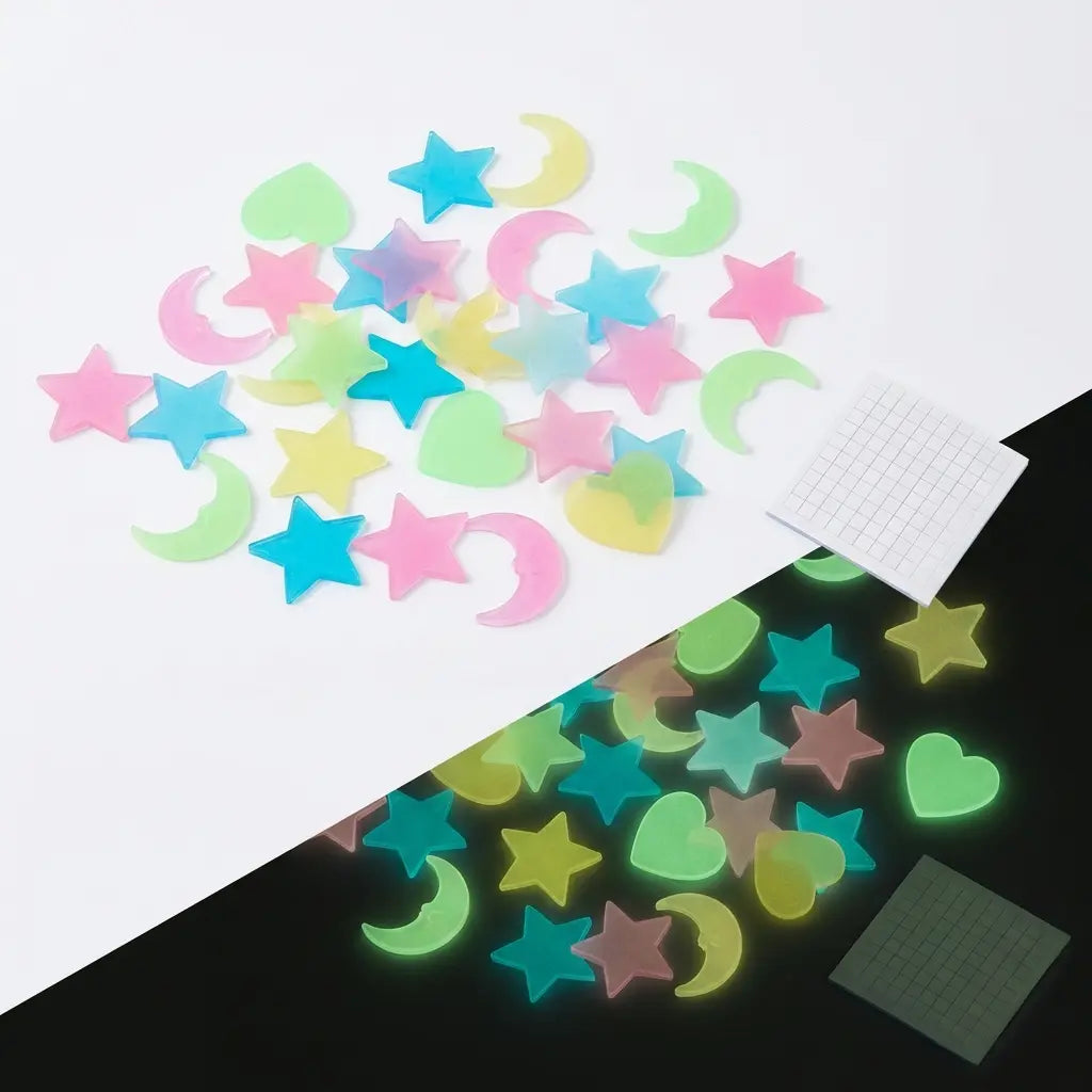 100/200/300 Glow in the Dark Stars Stickers Mixed Color Luminous Fluorescent Reusable Plastic Wall Stickers Ceiling Stars Decal Space Galaxy Night Sky Bedroom Ceiling Decor Kids Room Nursery Home Decor