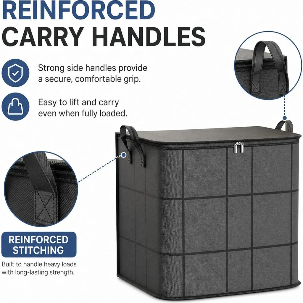 Large-Volume Fabric Storage Bin with Zipper & Handles – Organizer Bag for Bedding & Clothes