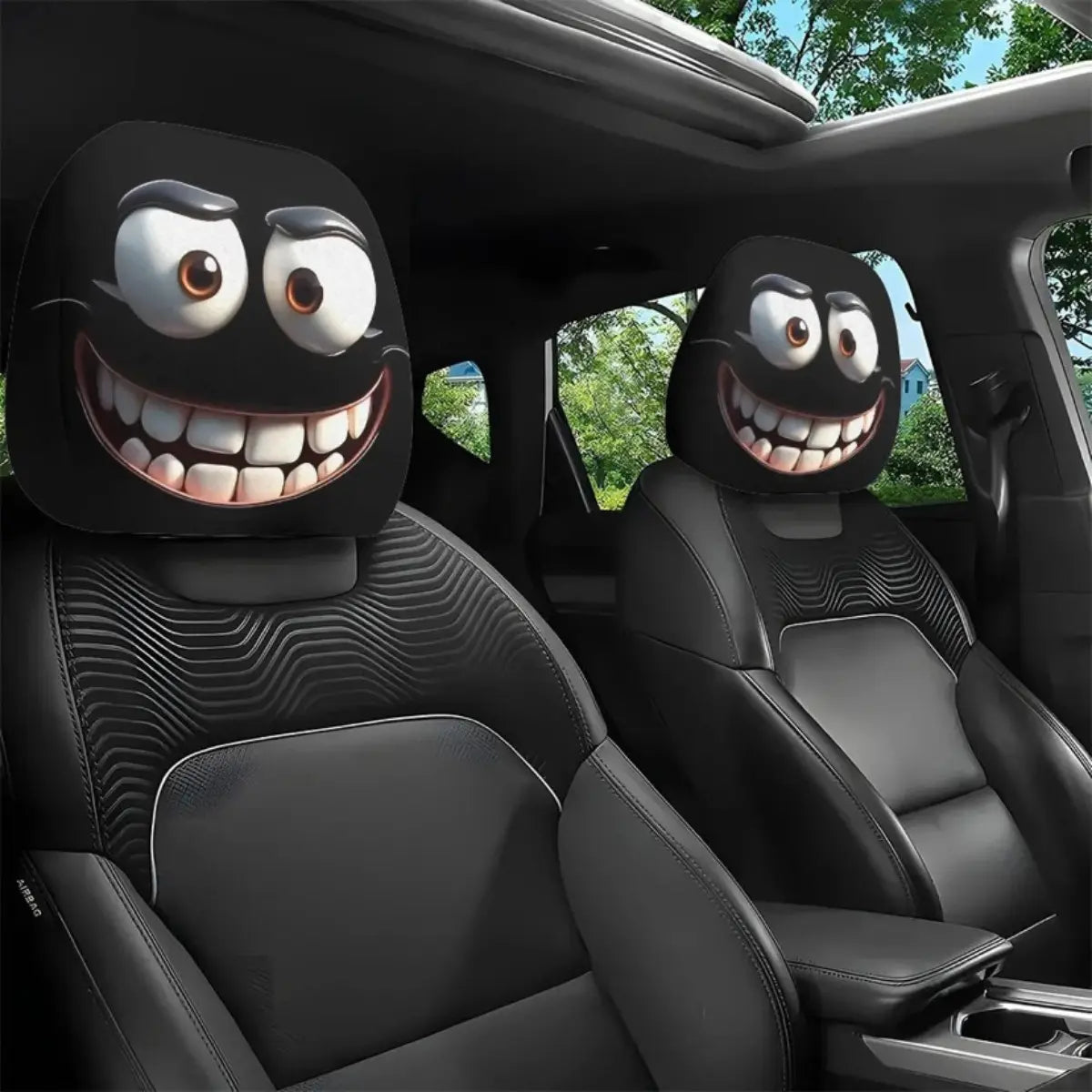 2 pcs Red Devil's Eye Car Headrest Covers - Red and black Gothic design, washable, suitable for General Motors vehicles summervibes