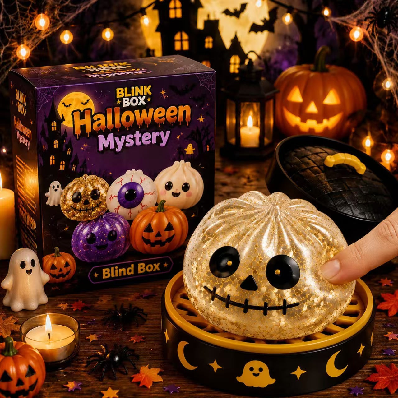 Cute Halloween scary ghost Maruko squeeze toy set, portable stress-relief hand squeeze toys, perfect Halloween party treat bag fillers and holiday gifts