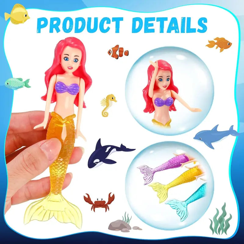4 Counts Colorful Mermaid Dive Bath Toys, Fun Pool Swimming Game Set for Boys, Girls, Teens and Adults, Ideal for Pool Parties, Swimming Pool Sets
