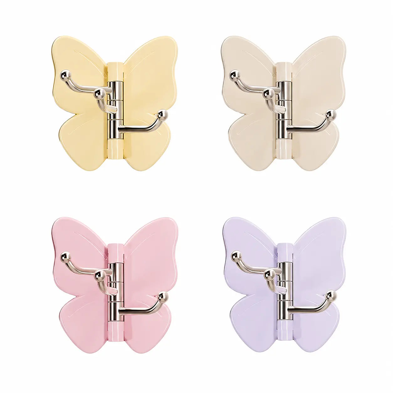 4-Pack Rotating Butterfly Adhesive Wall Hooks – No-Drill Towel & Key Organizer