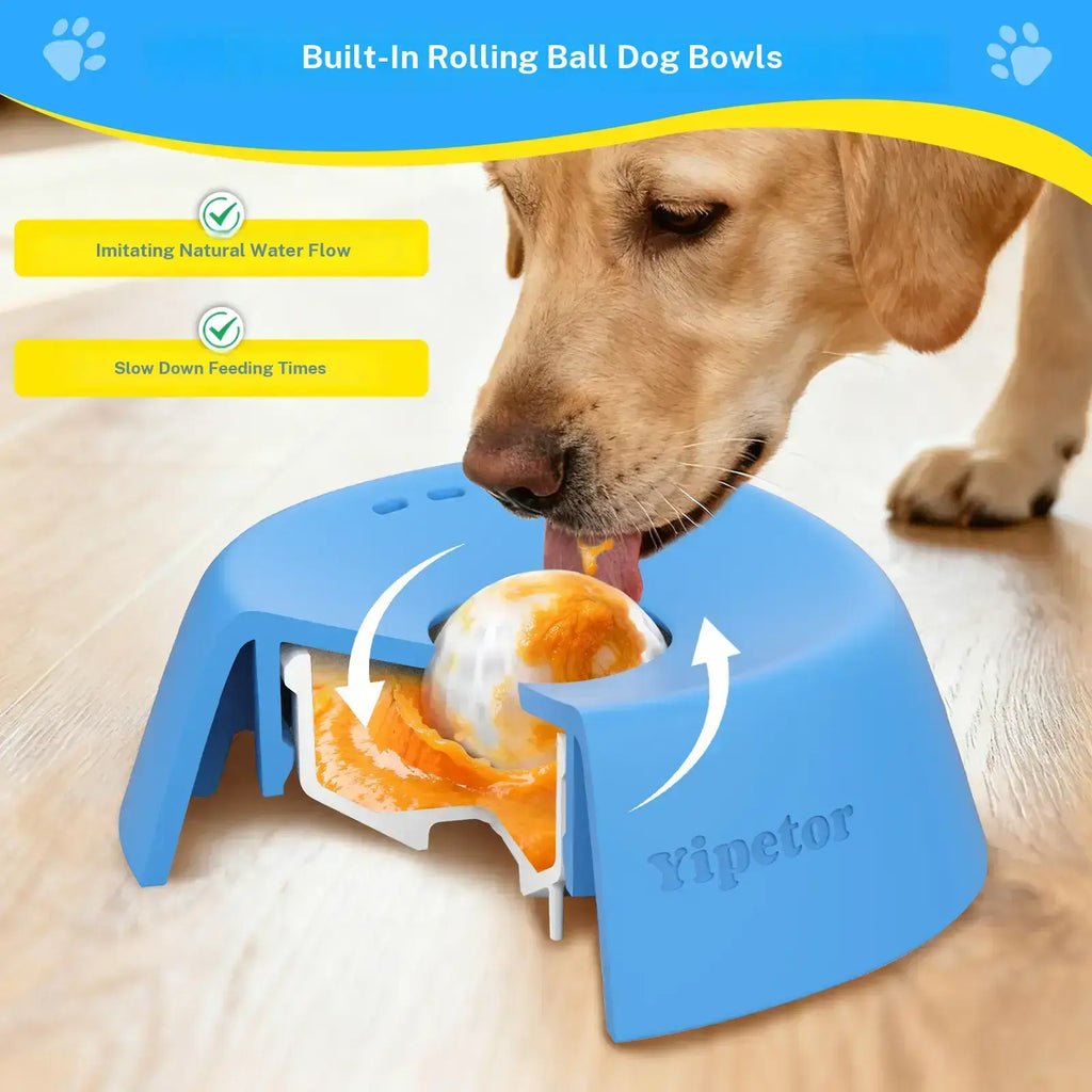 Yipetor Slow Feeder Dog Licking Bowl with Rolling Ball – No-Spill Liquid Treat & Yogurt Feeder
