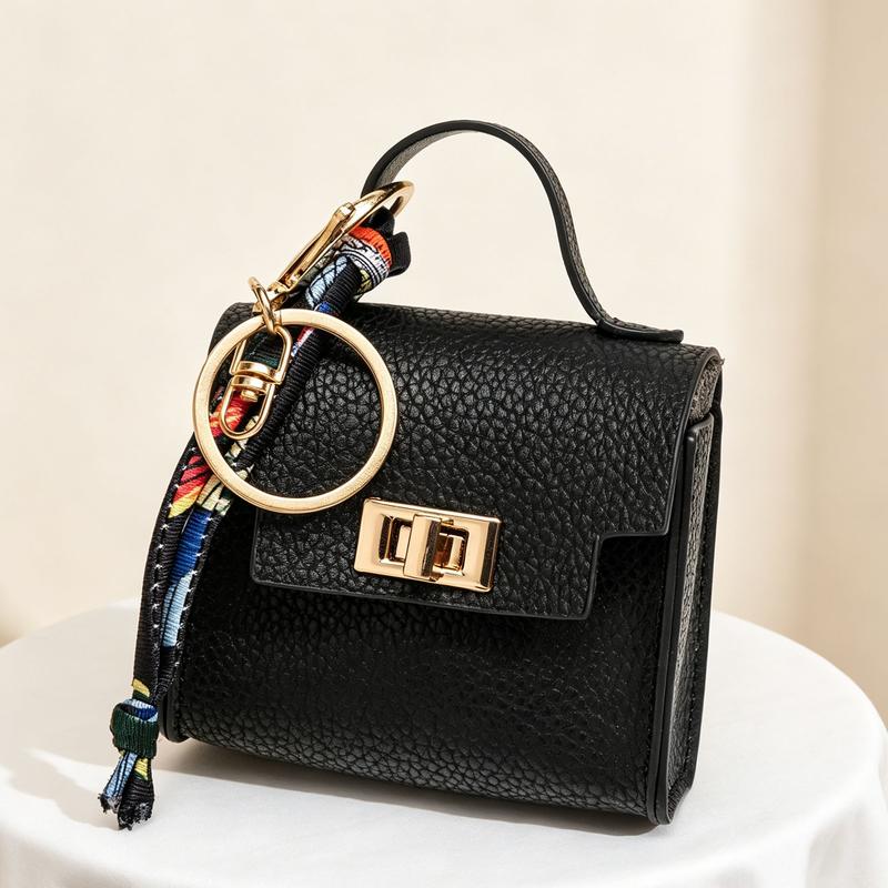 Mini Square Bag Pendant Keychain - High Quality Leather with Colorful Strap, Cute Car Keychain & Bag Charm Accessory