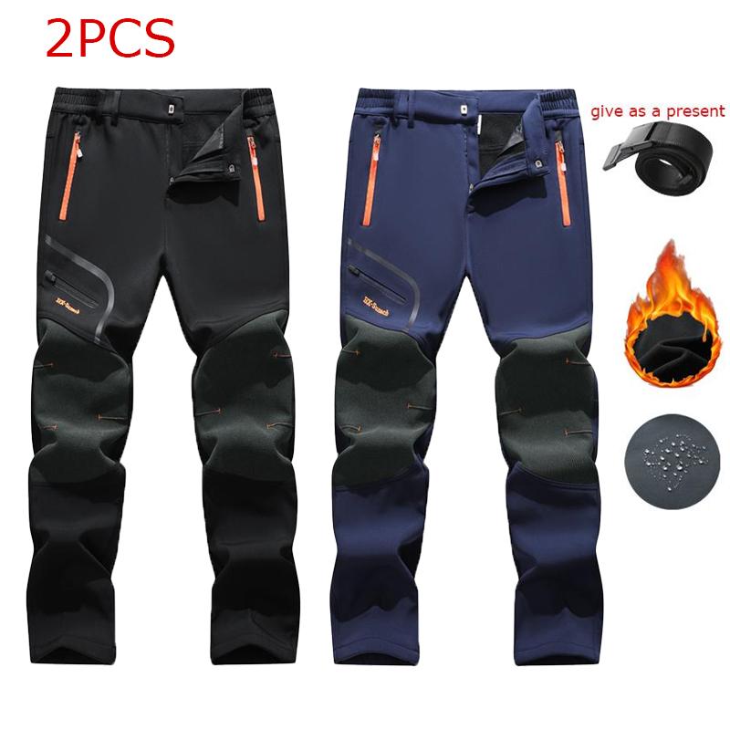 Men's Waterproof Fleece Lined Thermal Pants with Zip Pockets for Cold Weather Hiking