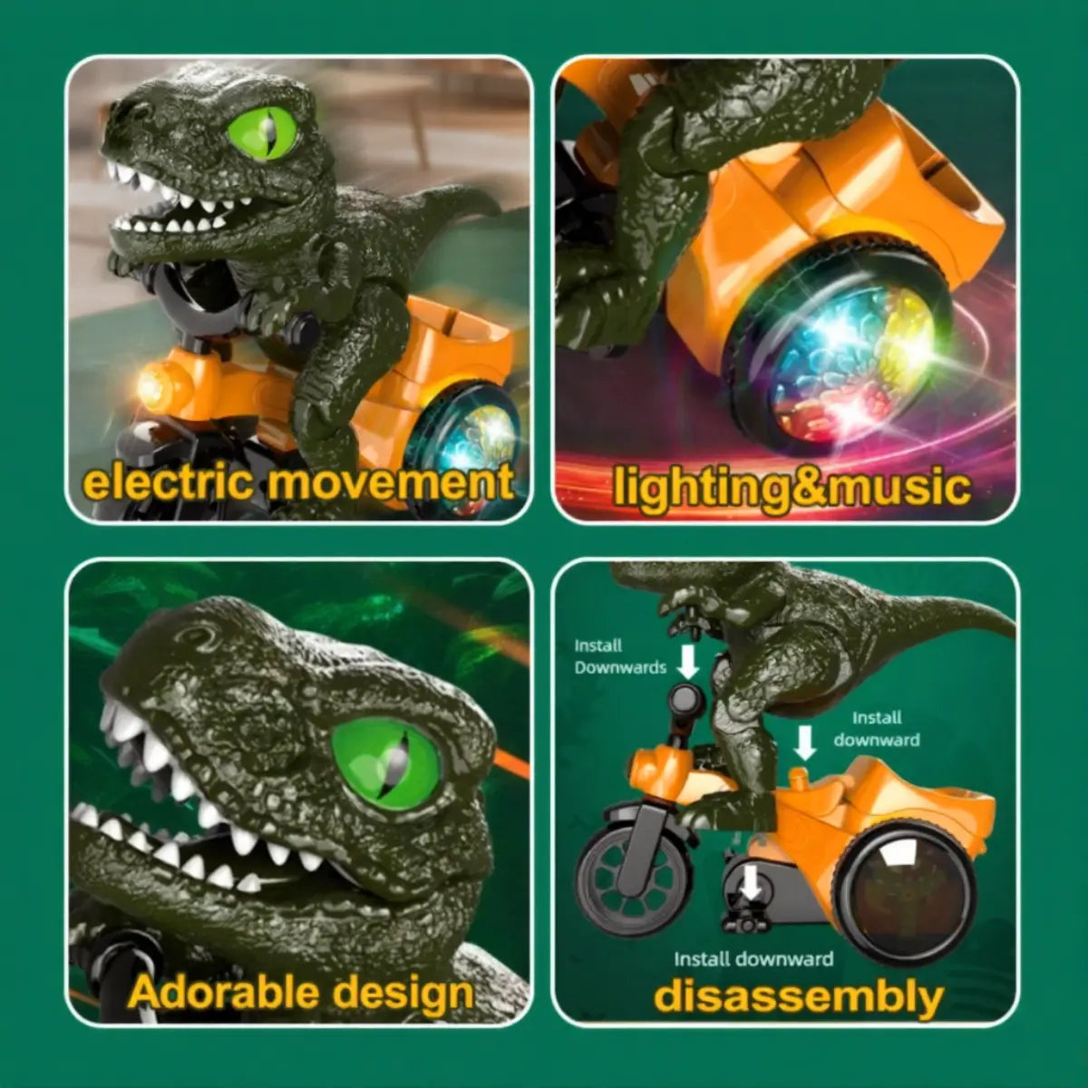 Electric Dino Tricycle Stunt Toy Interactive Musical Toy with Rotating Light Sensor Toy Kids Birthday Gift