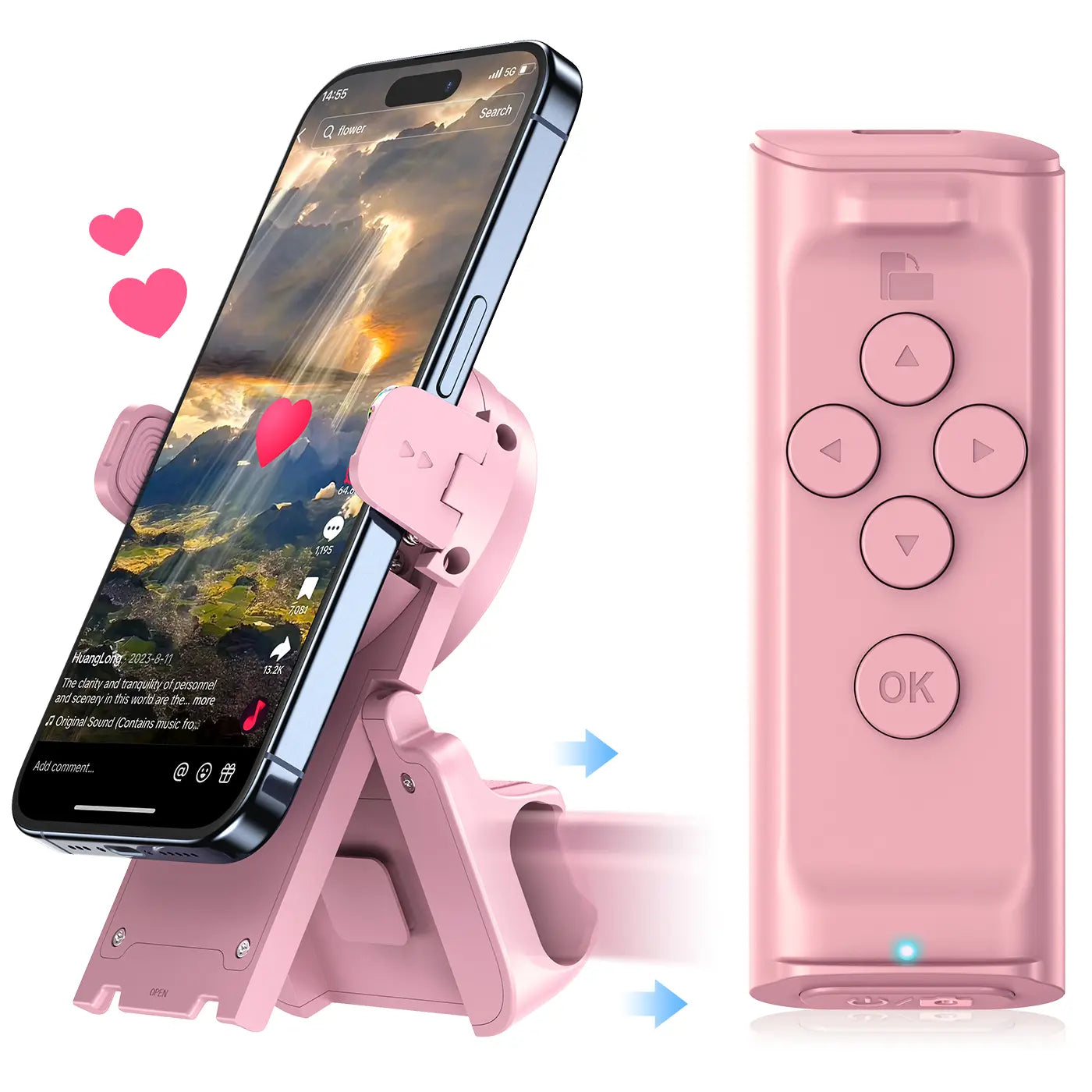 TikTok Remote Scroller & Phone Stand – Wireless Page Turner & Camera Shutter for iPhone & Android