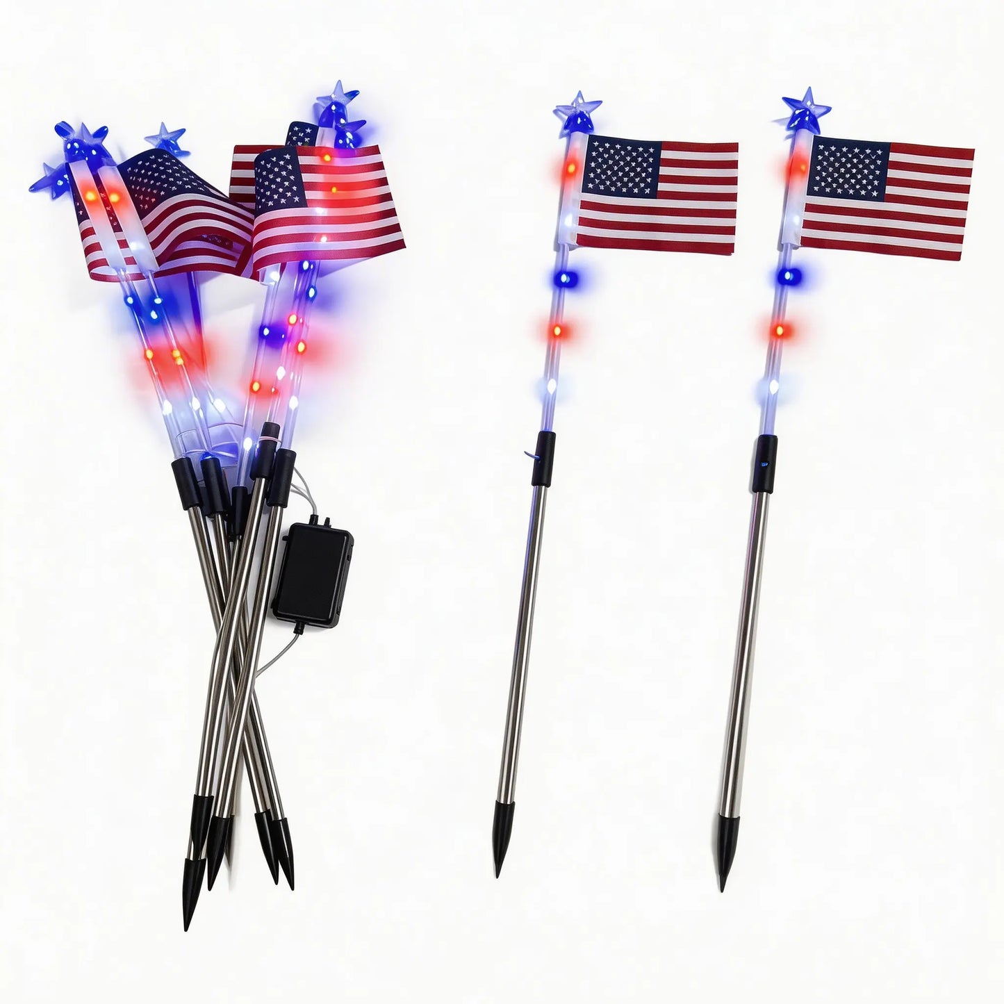 8-Piece Flag Light Set, 4th of July Decorations 8 Lighting Modes, 8-in-1 American Flag Solar Lights, Memorial Day Decorations Featuring Red, White, and Blue Lights for Independence Day Pathway Garden Decorations Yard Pathway