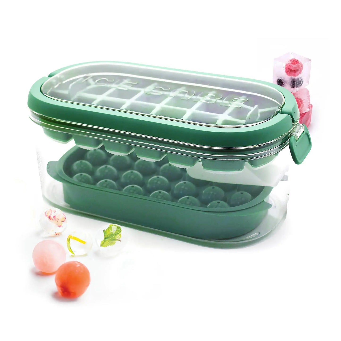 54-Cavity Silicone Ice Cube & Sphere Ball Mold Set with Lid - Easy-Release Freezer Tray