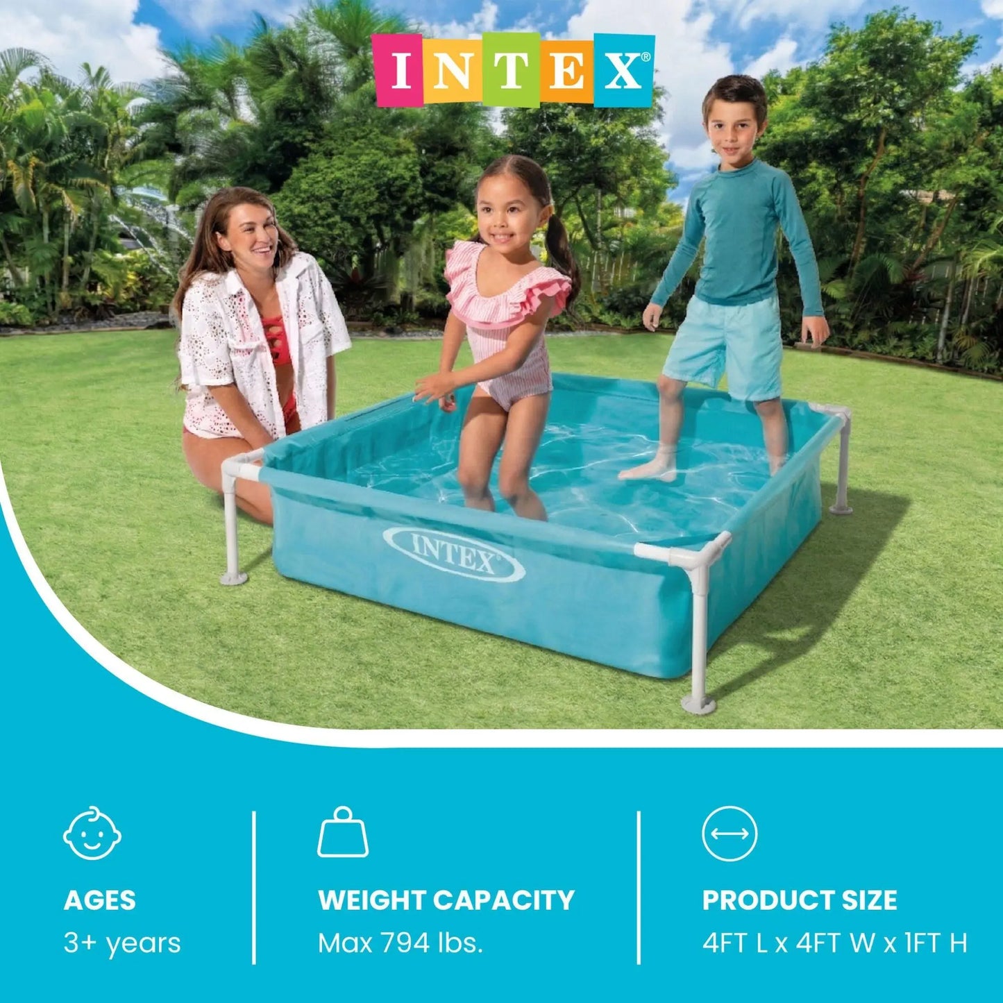 Intex 4ft x 12in Mini Frame Kiddie Beginner Swimming Pool, Ages 3 and Up, Blue