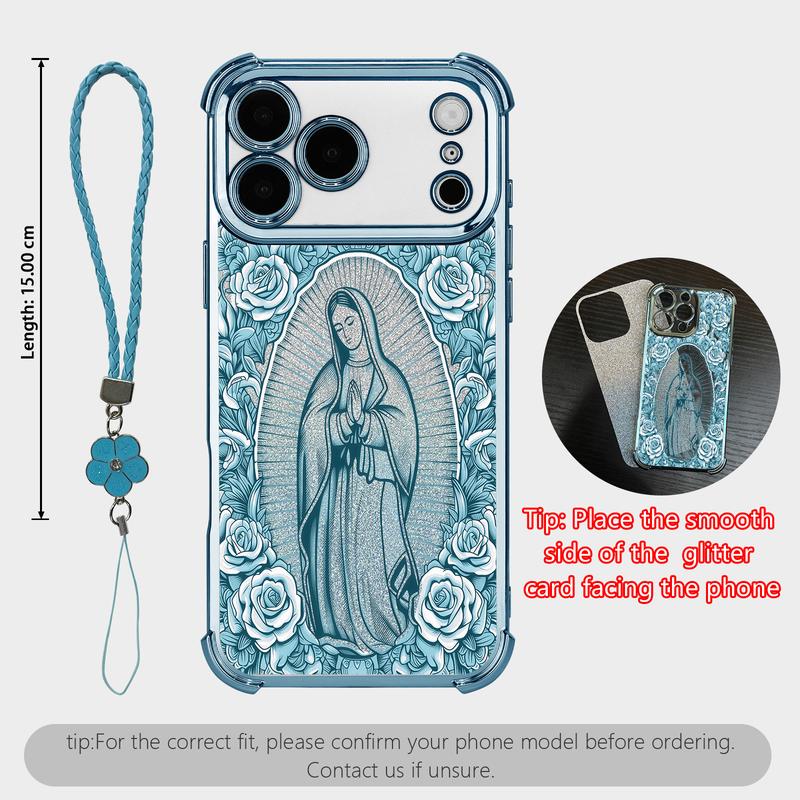 Rose & Guadalupe Catholic Coquette Case with Clover Strap for iPhone & Samsung Galaxy