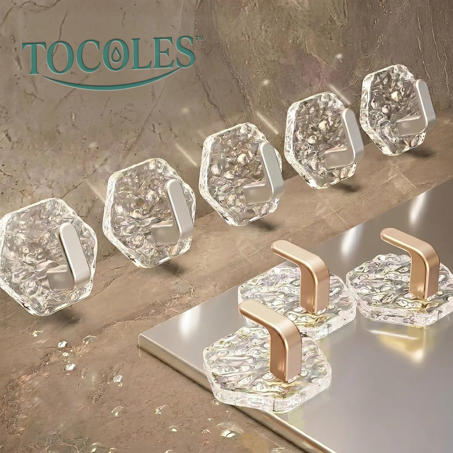 Heavy Duty Self-Adhesive Hooks | Hexagonal Ripple Waterproof Sticky Hooks for Kitchen Bathroom